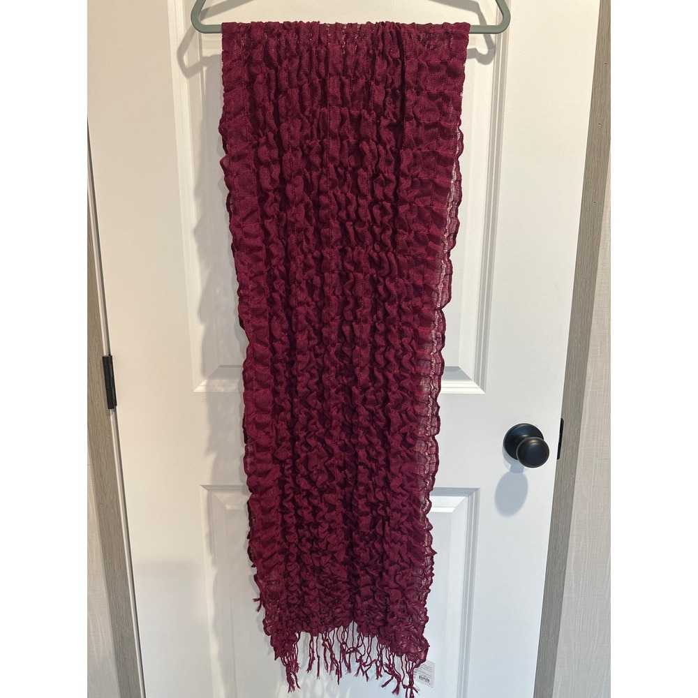 Croft & Barrow Wine Burgundy Popcorn Texture Fringe Scarf NWT WCB53SC10